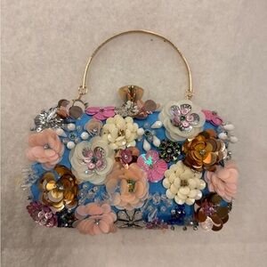 NWT BEBE Floral Embellished Blue Handbag